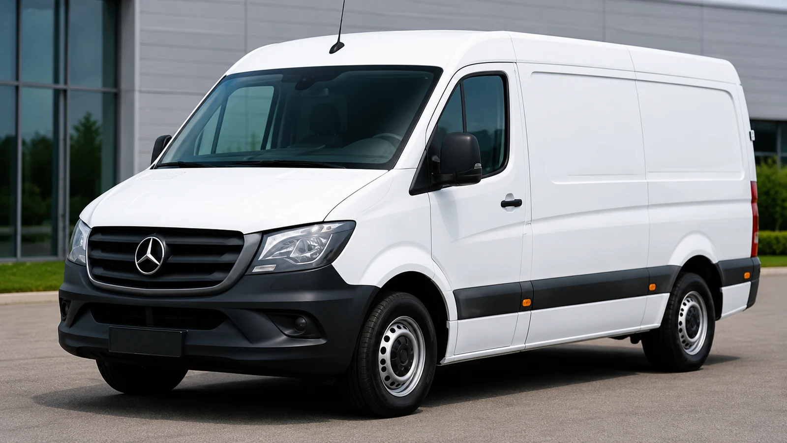 Weißer Mercedes-Benz Hochdach-Transporter mit langem Radstand