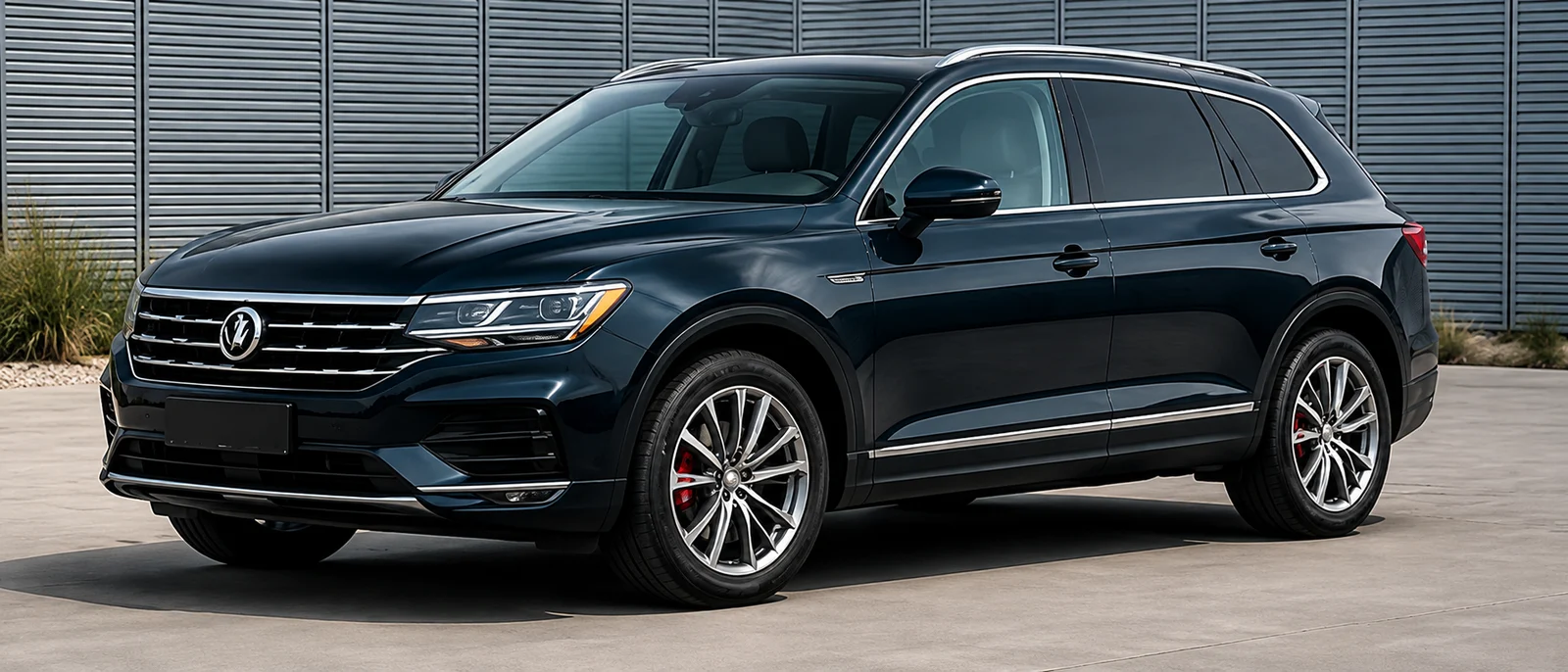 Dunkler Volkswagen Touareg für die Vermessung