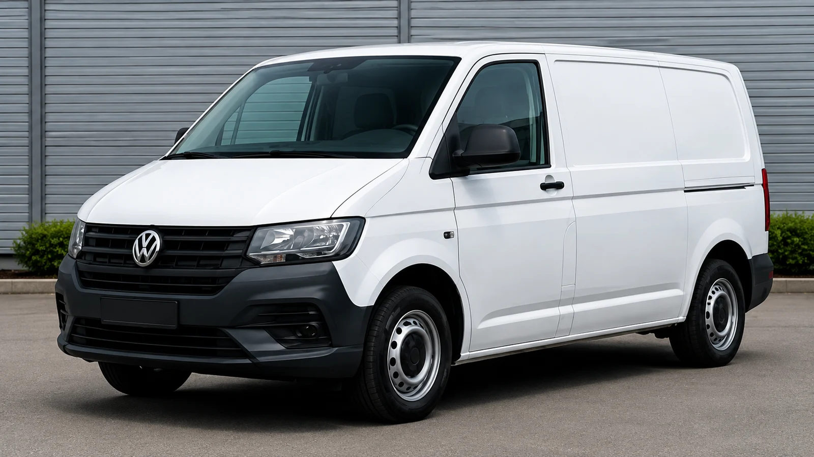 Weißer Volkswagen Transporter mit langem Radstand