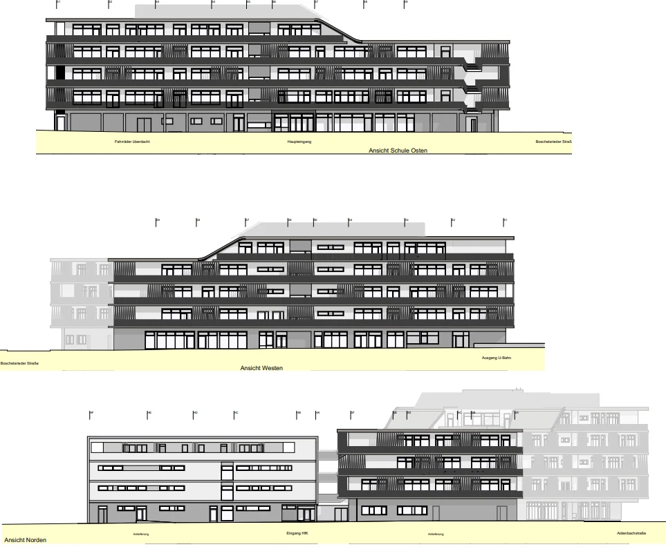 Architektonische Ansichten der Grundschule Aidenbachstraße