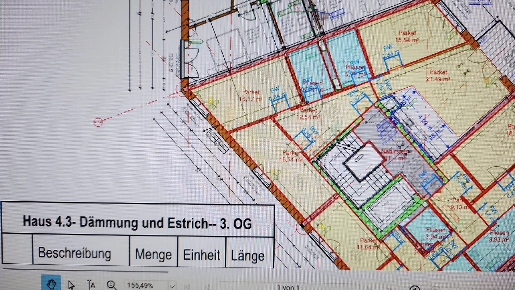 Aufmaßplan Dämmung und Estrich